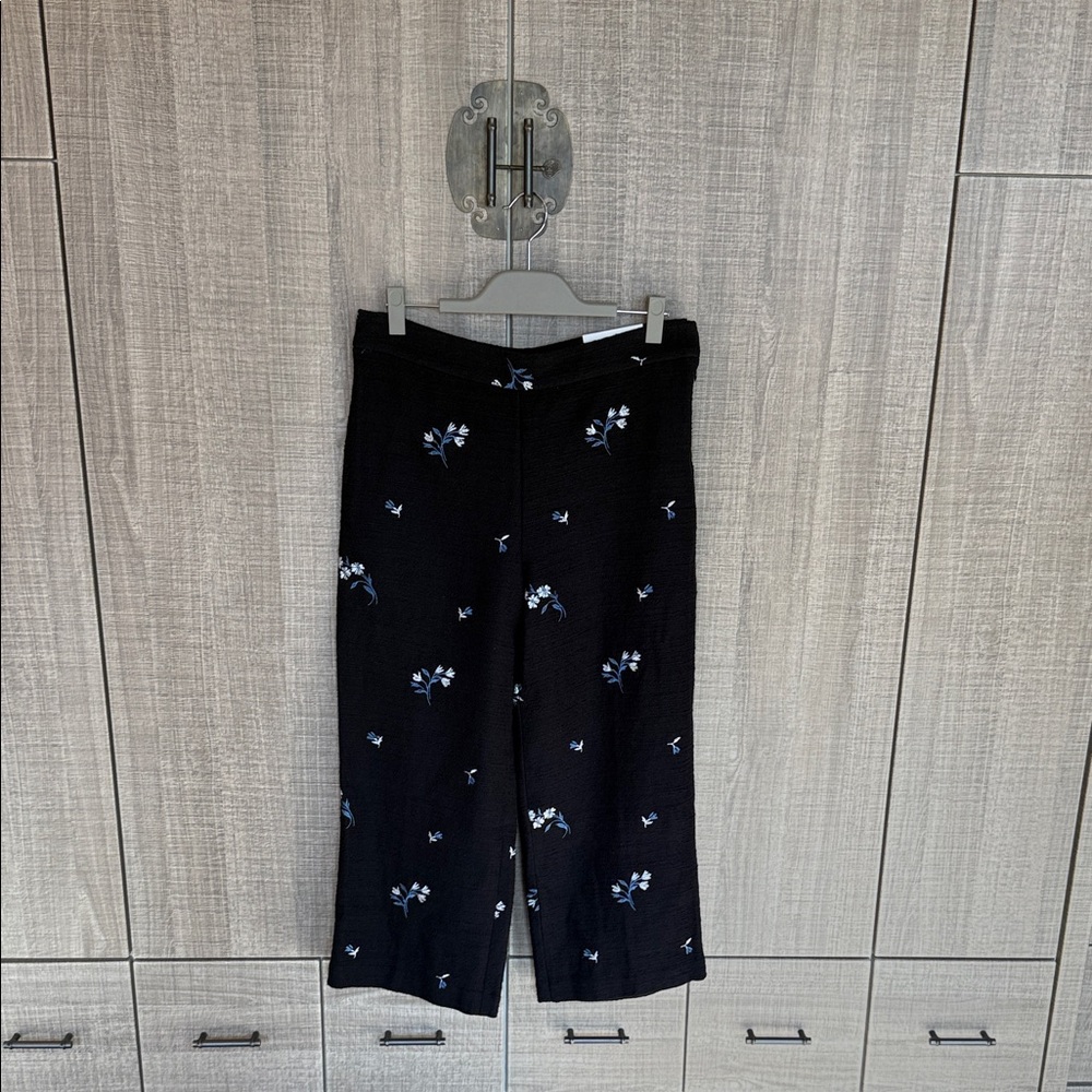 Ann Taylor Kate Floral Wide Leg Embroidered Tweed Office Trousers